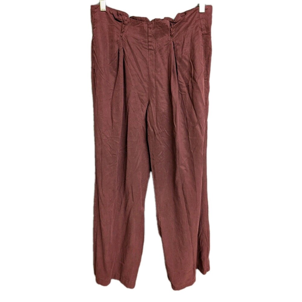 YFB Young Fabulous & Broke Pants Women's Large Burgundy Tencel Paperbag Wide Leg